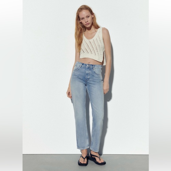 Zara mid-rise cropped straight leg jeans - Picture 1 of 2